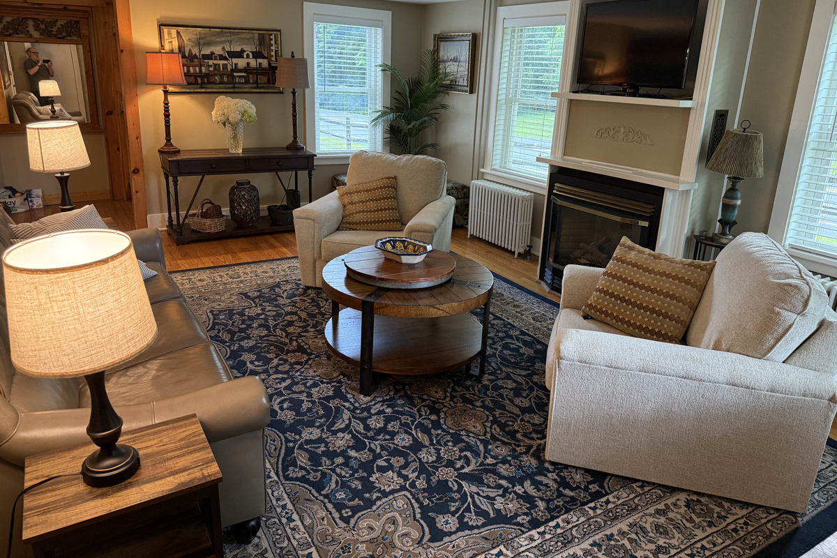 Inviting living room with fireplace and Smart TV