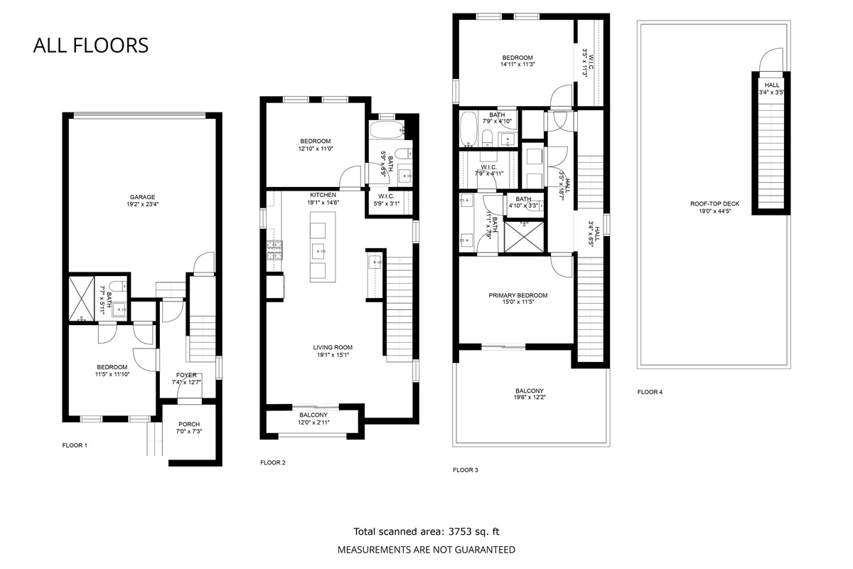 The homes are identical on both sides - the same layout, bedrooms, bathrooms and fabulous deck. Here's a floor plan of each house.