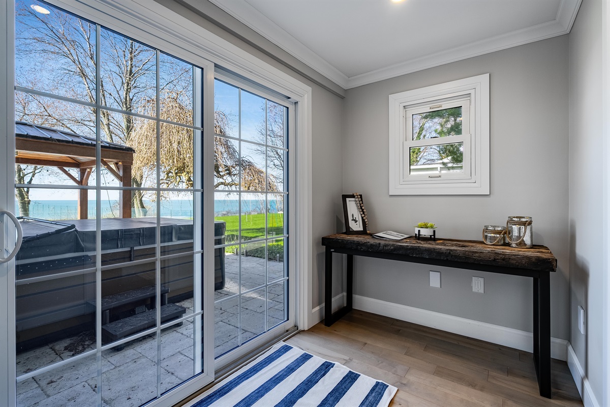 sliding doors on mvinfloor to Hot tub and pool area