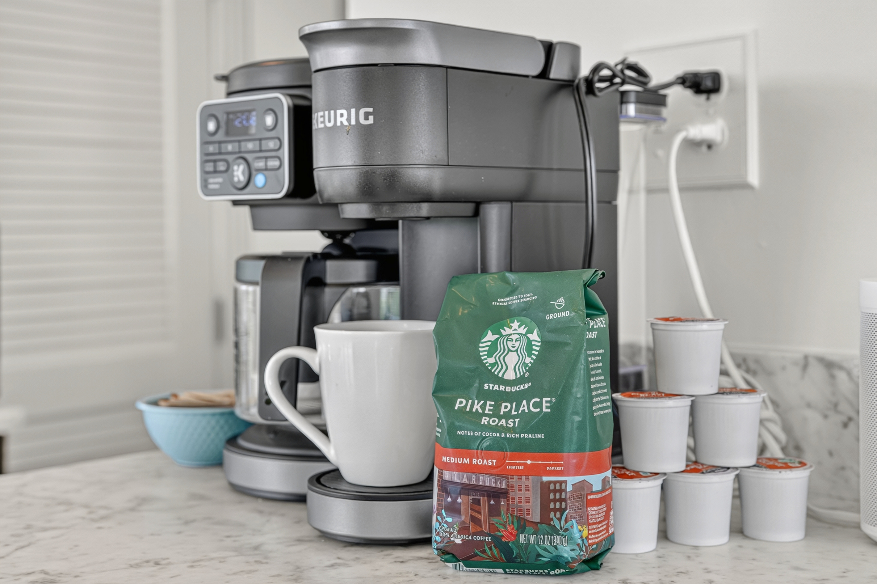 Coffee station ready for your morning brew before another relaxing day by the ocean.