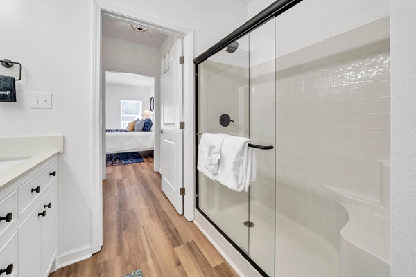 Walk-in shower in ground floor master bedroom