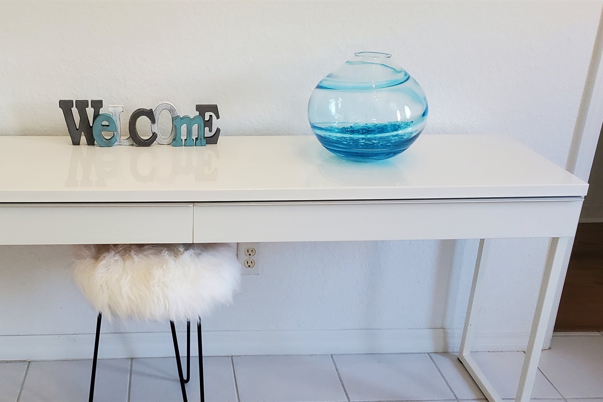 Welcome table inside front door