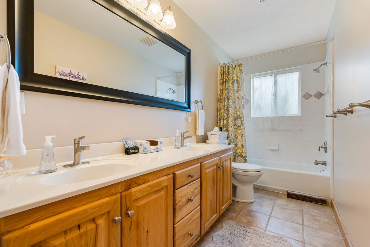 The main floor bathroom is easily accessible for all to use but especiallly the kids staying in the bunk room! A tub for the kids and shower for the adults.