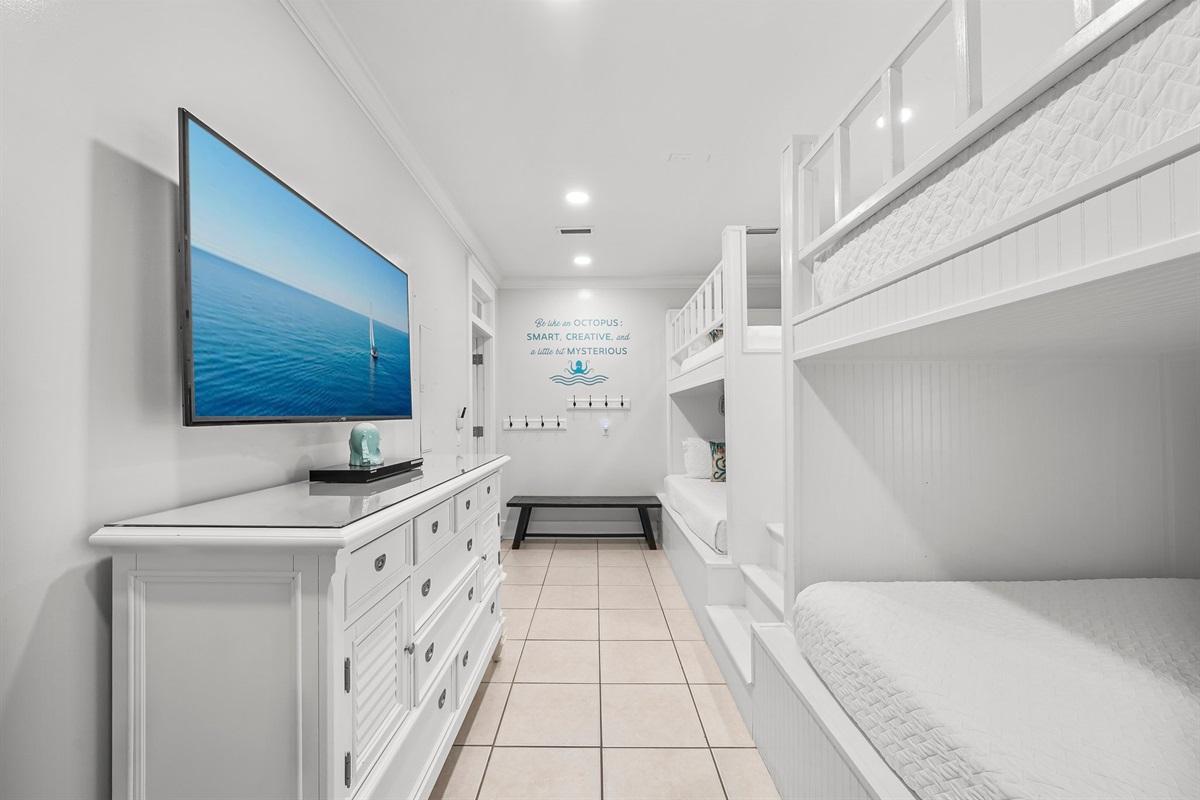 Bedroom 5 (First Floor): TWO Full over Queen Bunk Beds