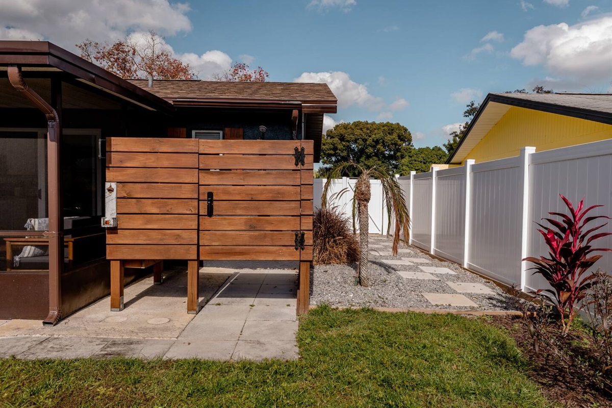 Outdoor shower and changing area