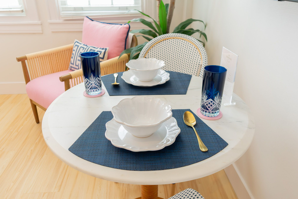 Pottery Barn place setting to catch breakfast before your daily adventures.