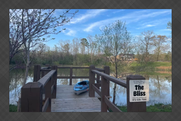 Private pondside deck for relaxing outdoors