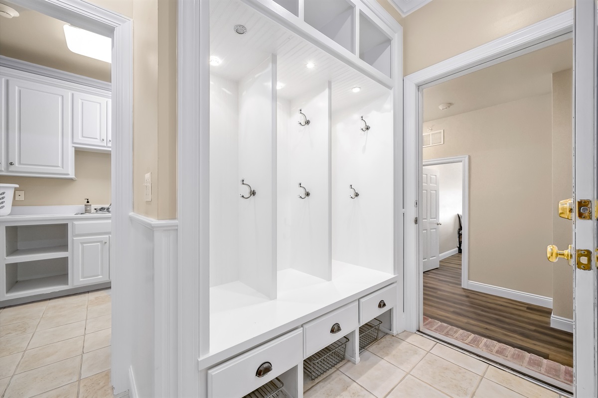 Storage cubbies just off kitchen