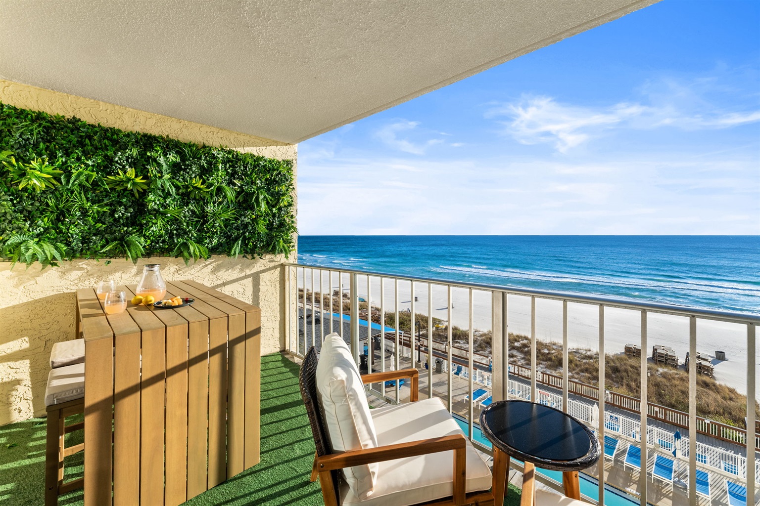 With options for dining and lounging, the relaxing balcony is the perfect place to relax and people watch