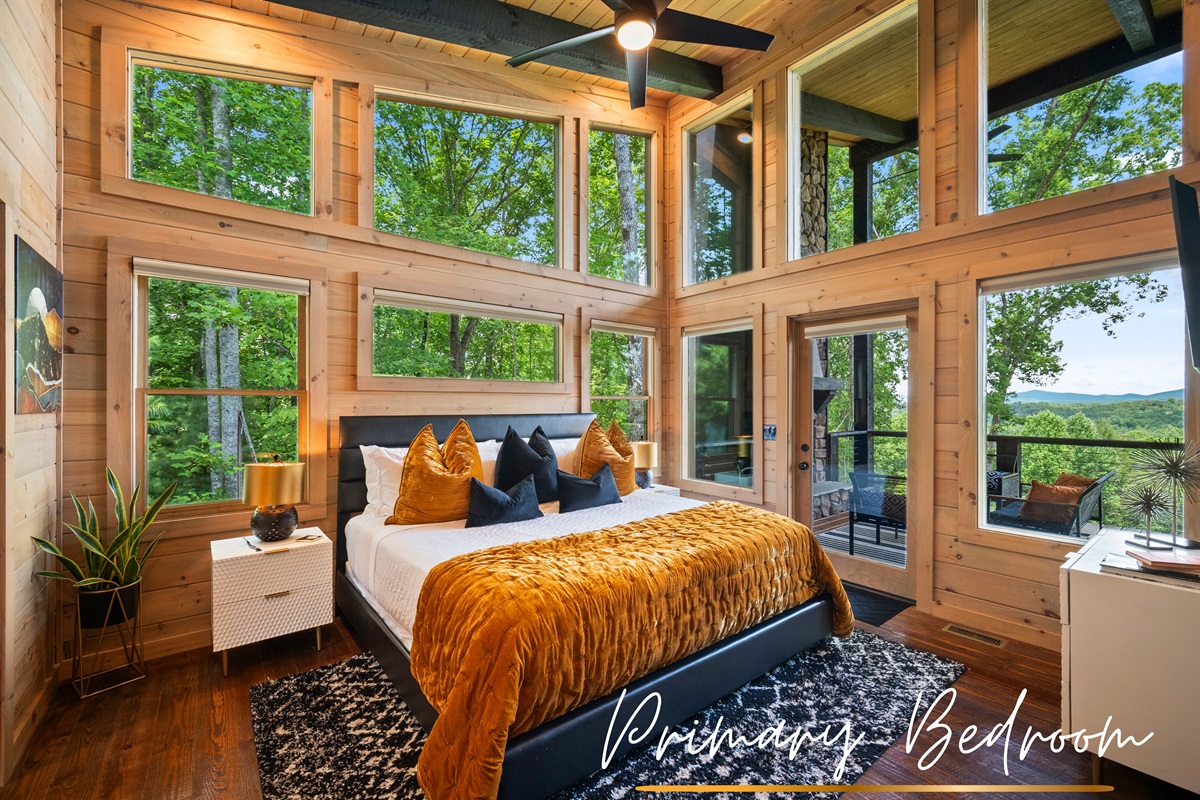 Luxurious bedding, stylish accents, and peaceful views make this king suite a serene retreat for restful nights.