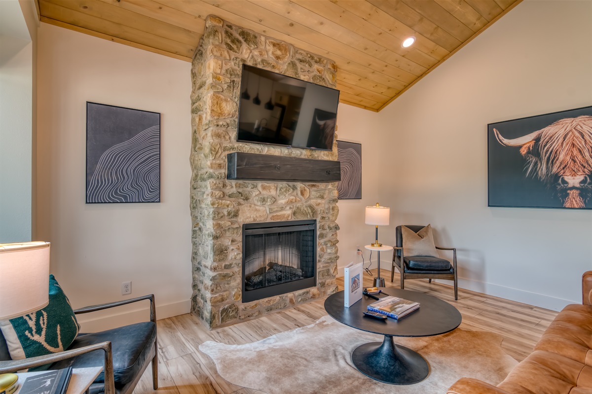 Living space with cozy electric fireplace