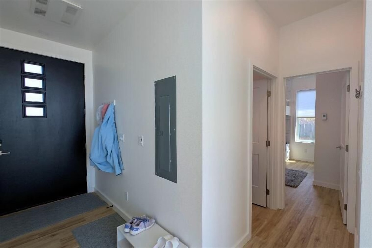 short hall to main bath and bunk room