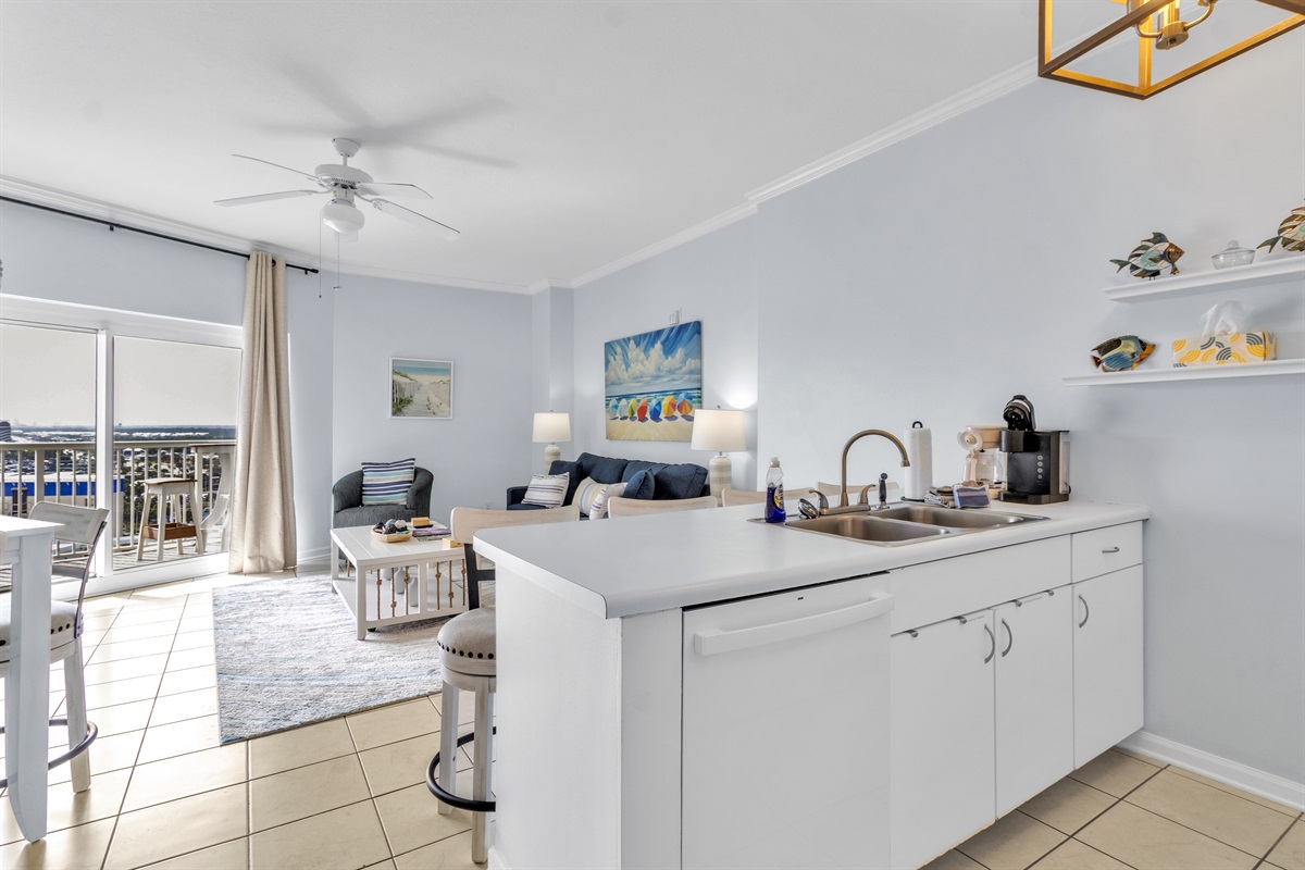 View of the living room from the kitchen