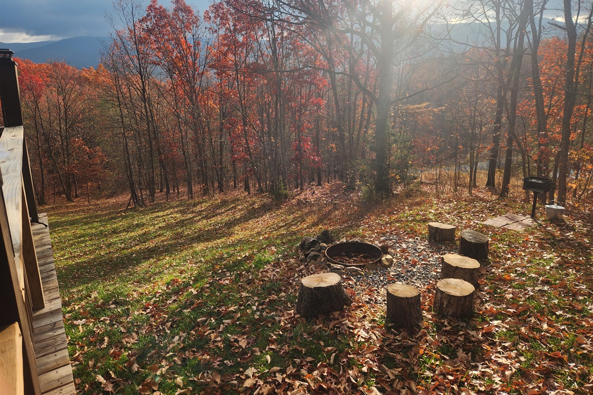 Unwind around the fire pit and soak in the beautiful mountain views, all surrounded by peaceful, serene nature.