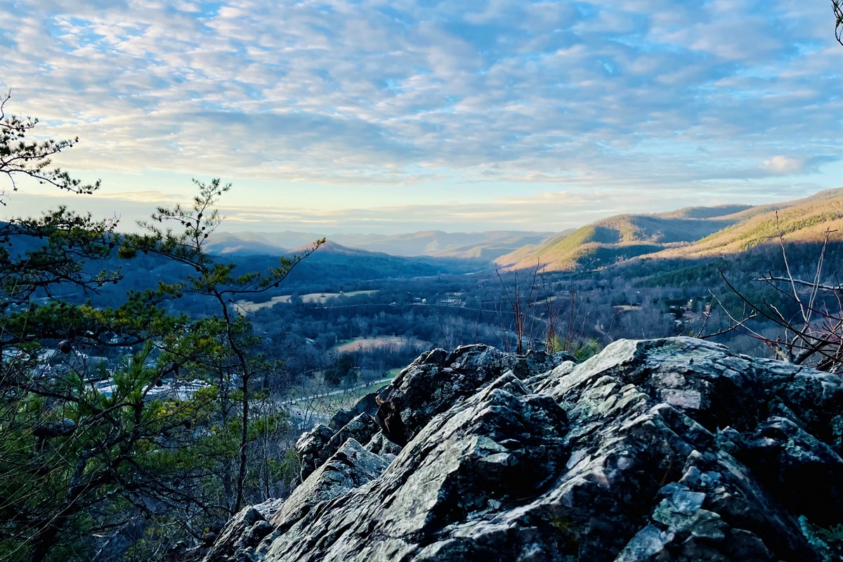 Lovers Leap trail is a popular trail for visitors to the area. While short (1.5miles), it goes up some pretty steep terrain to get high enough for views of town and the French Broad River Valley into Tennessee.