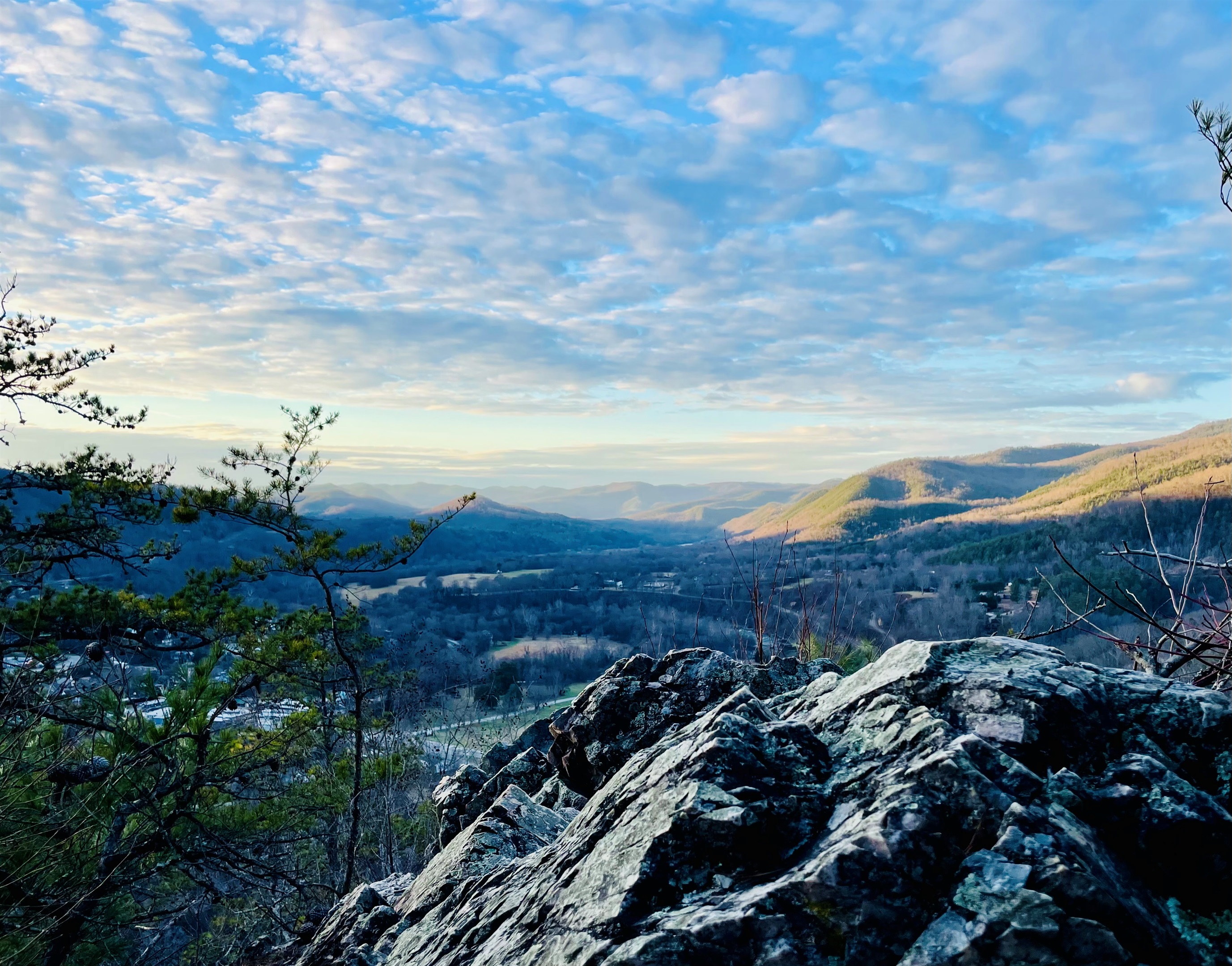 Lovers Leap trail is a popular trail for visitors to the area. While short (1.5miles), it goes up some pretty steep terrain to get high enough for views of town and the French Broad River Valley into Tennessee.