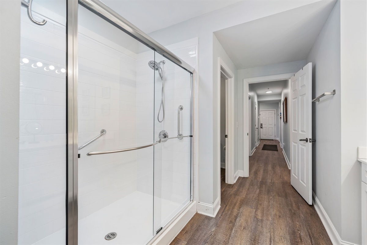 Primary Suite Bathroom 1 | Starfish | Oceanview 101 | 1116 Ocean Blvd, Isle of Palms, SC | IOP Escapes