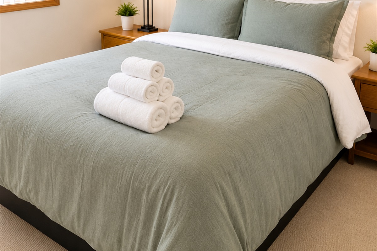 Fresh linens, soft textures, and thoughtful touches. for hotel-style comfort.