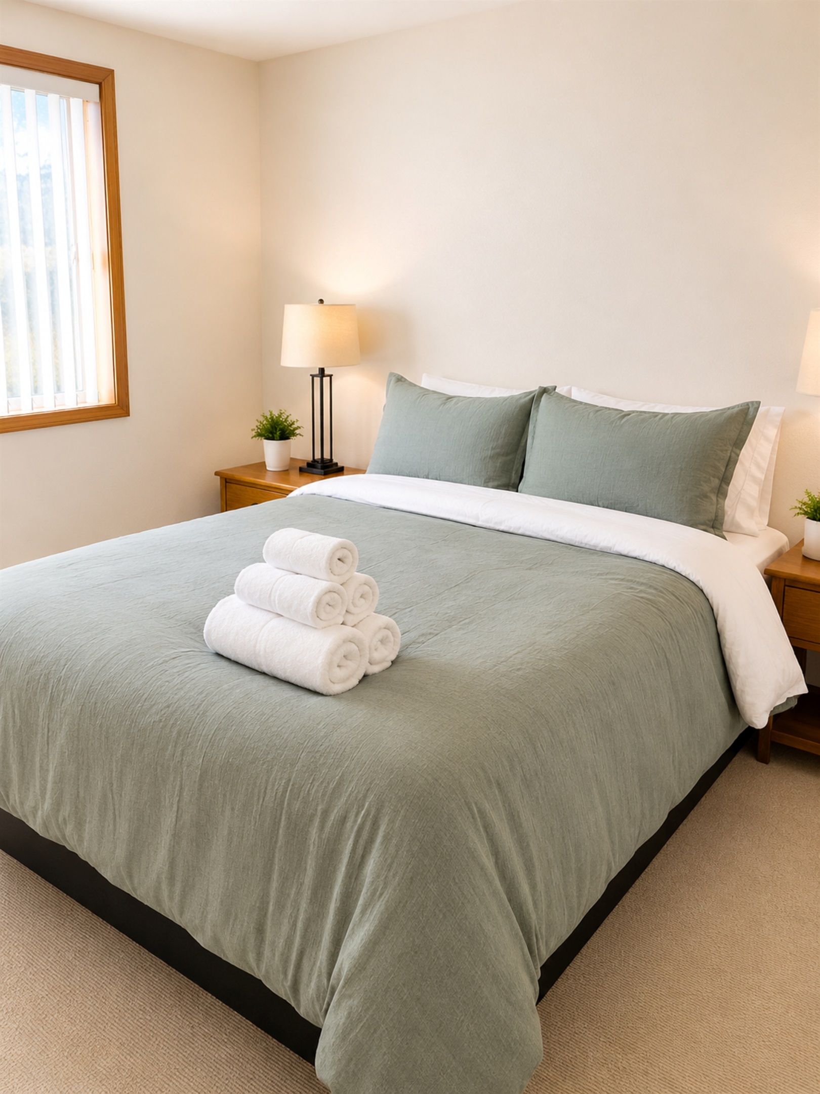 Fresh linens, soft textures, and thoughtful touches. for hotel-style comfort.