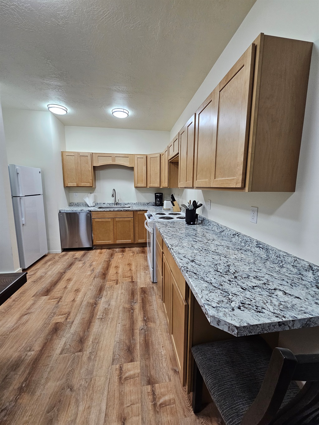 Full Kitchen with Dishwasher, Stove, and Refrigerator