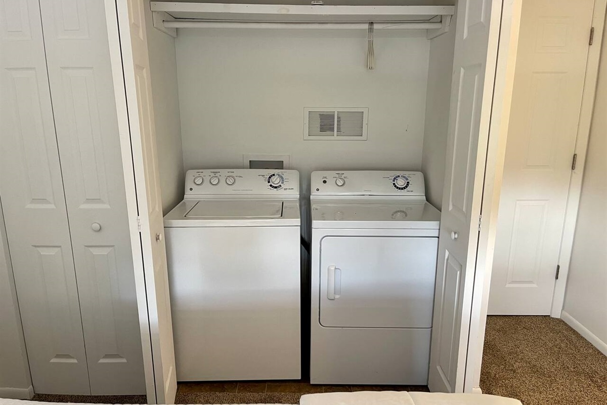 Enjoy the convenience of in-unit laundry with a full-size washer and dryer tucked neatly into the bedroom closet. Perfect for extended stays or active travelers—freshen up your clothes anytime without leaving the comfort of your space.