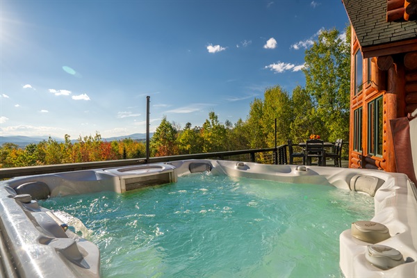Soak and relax in your private hot tub after a day of adventure.
