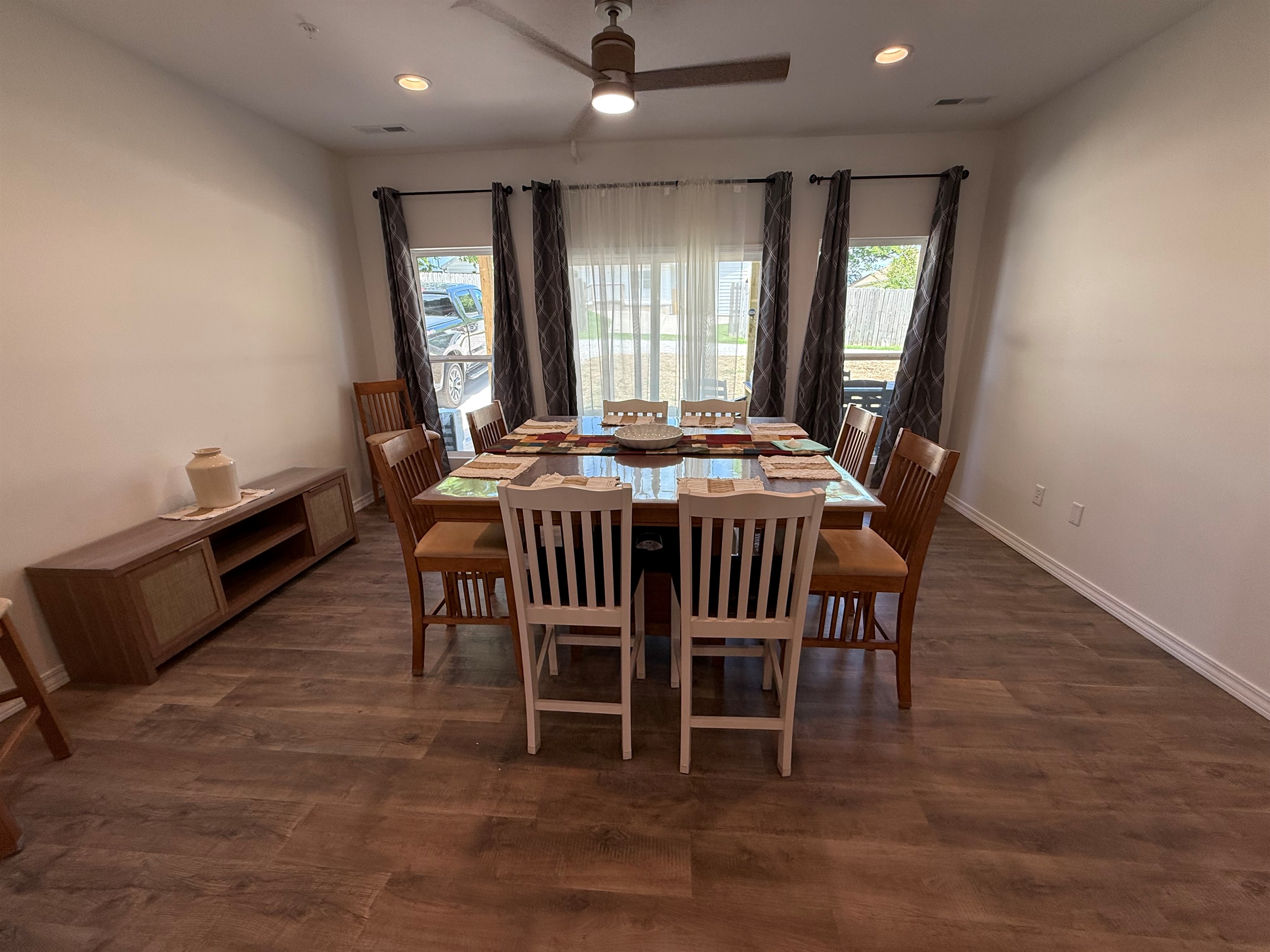 Dining room with sliding door to patio with more dining space