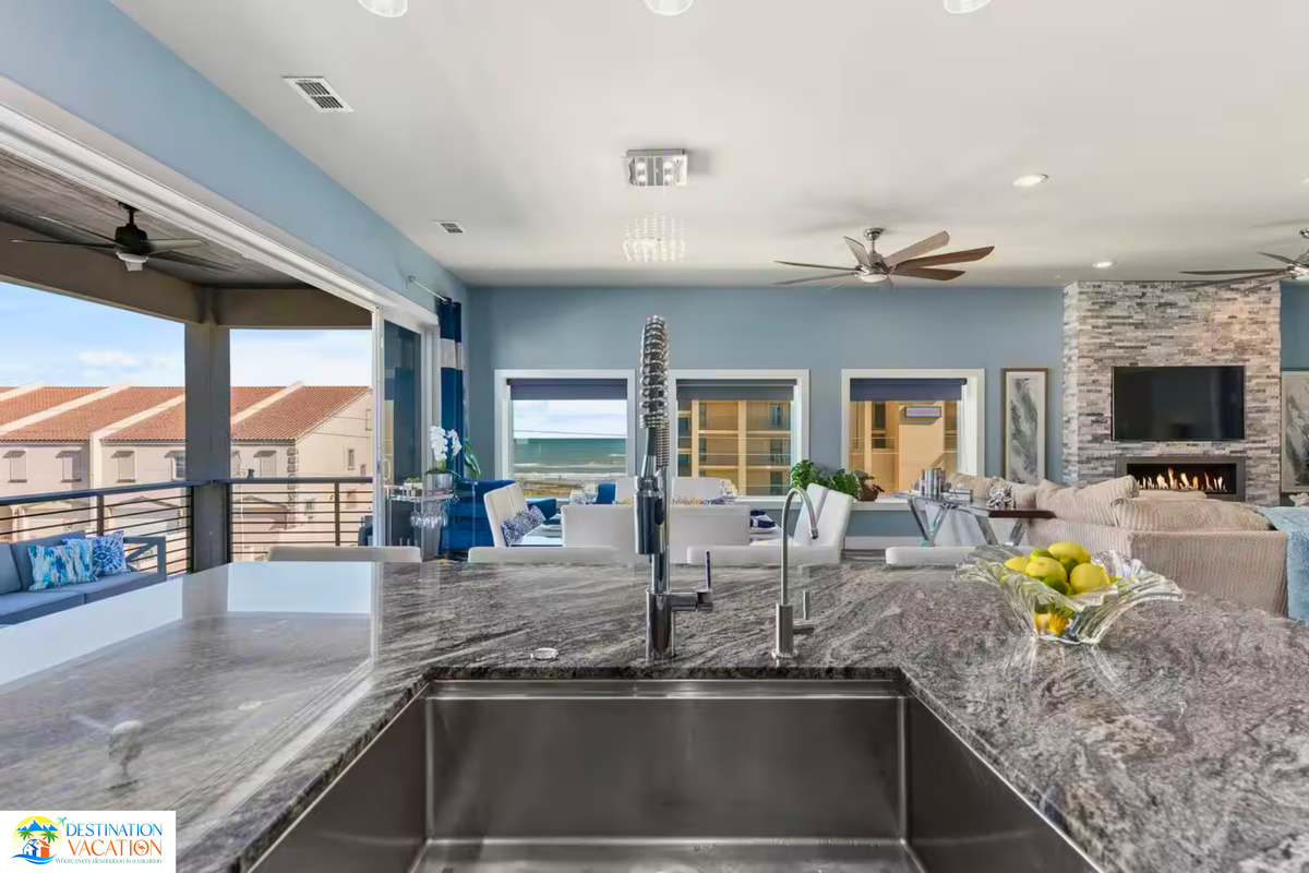 Modern kitchen design meets breathtaking coastal surroundings.