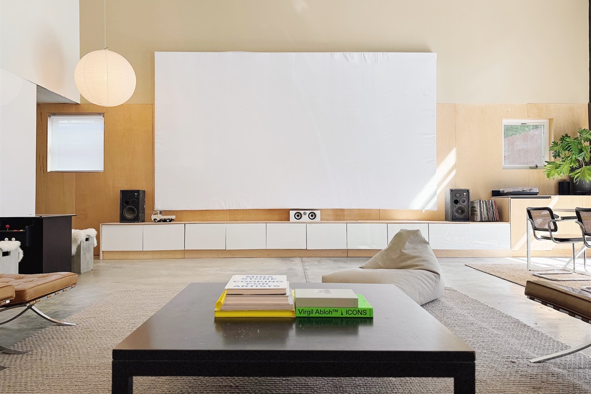 The 18' diagonal projection screen, ideal for evening movie nights.