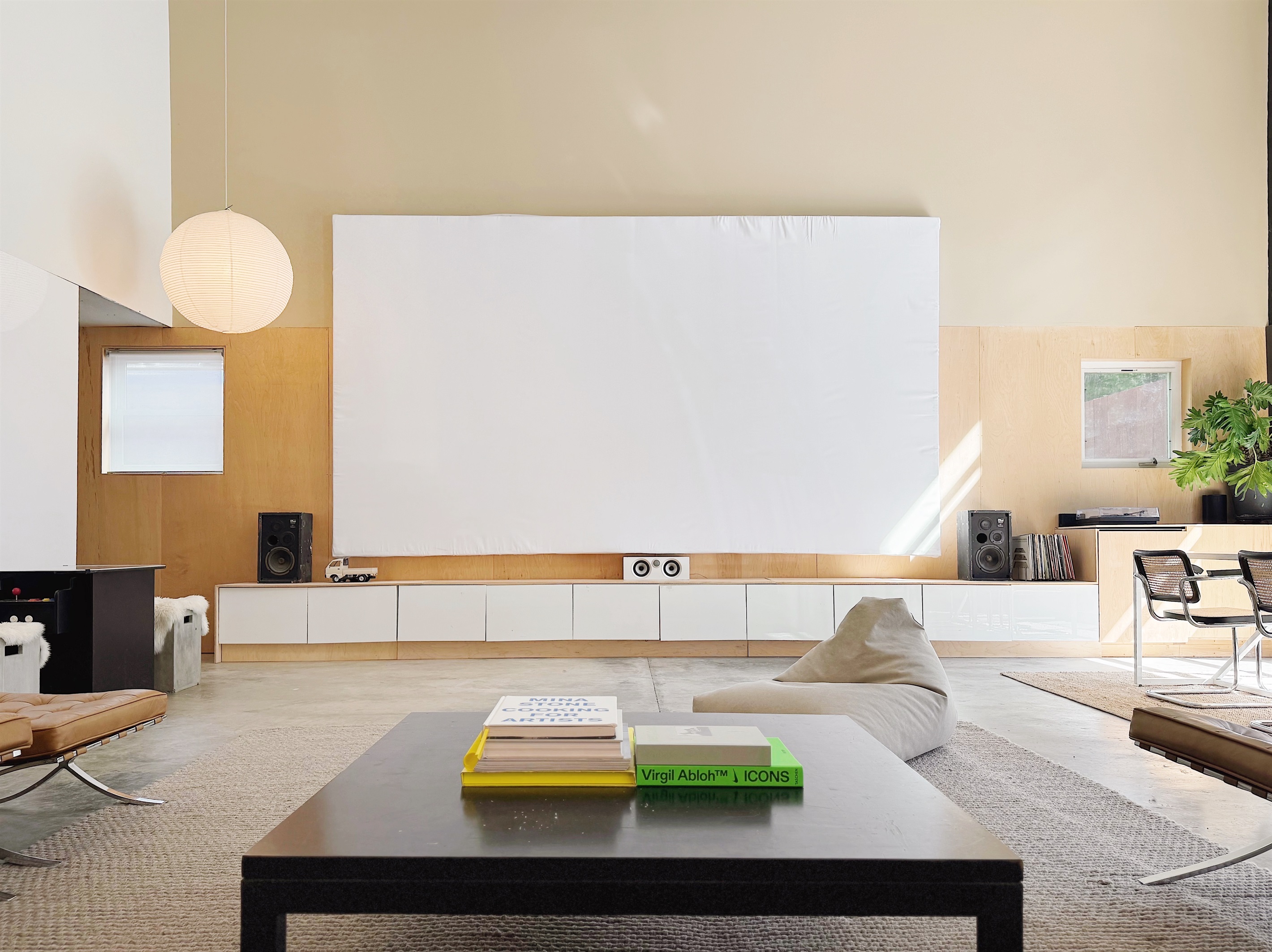 The 18' diagonal projection screen, ideal for evening movie nights.
