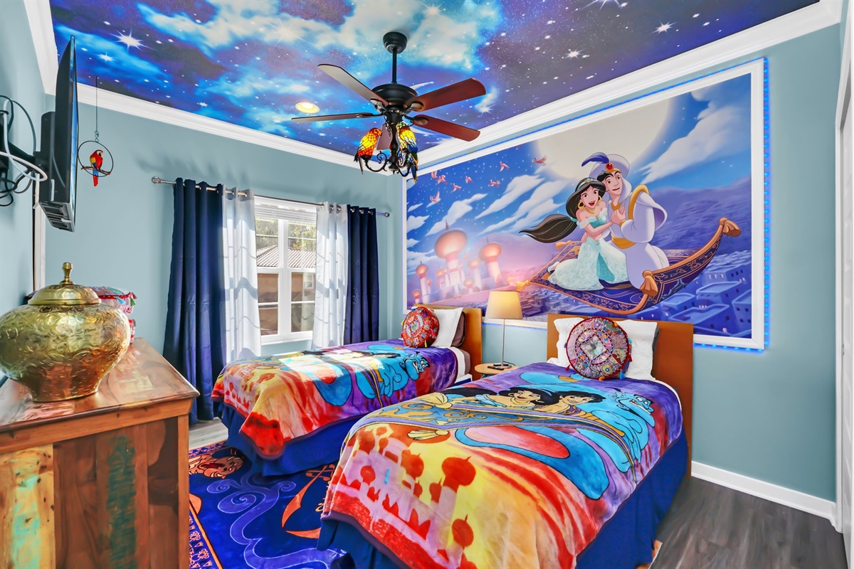 Guest bedroom with Aladdin- inspired decor