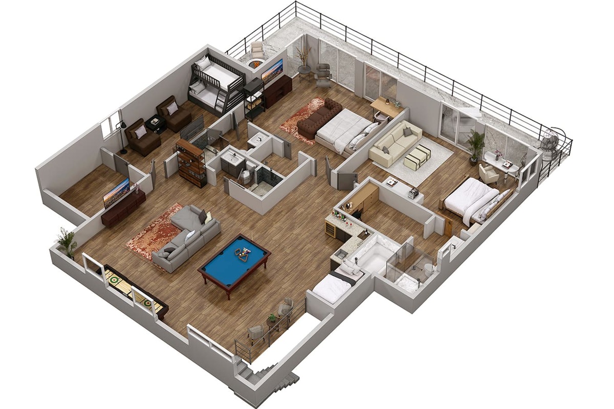 Second floor layout with all additional sleeping arrangements closed.