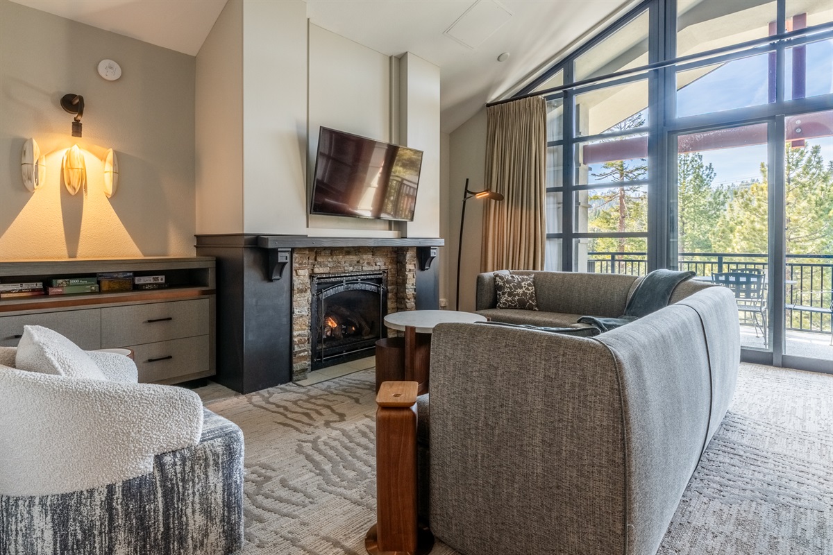 Settle in by the fireplace after a day on the mountain—comfortable, quiet, and designed for unwinding.