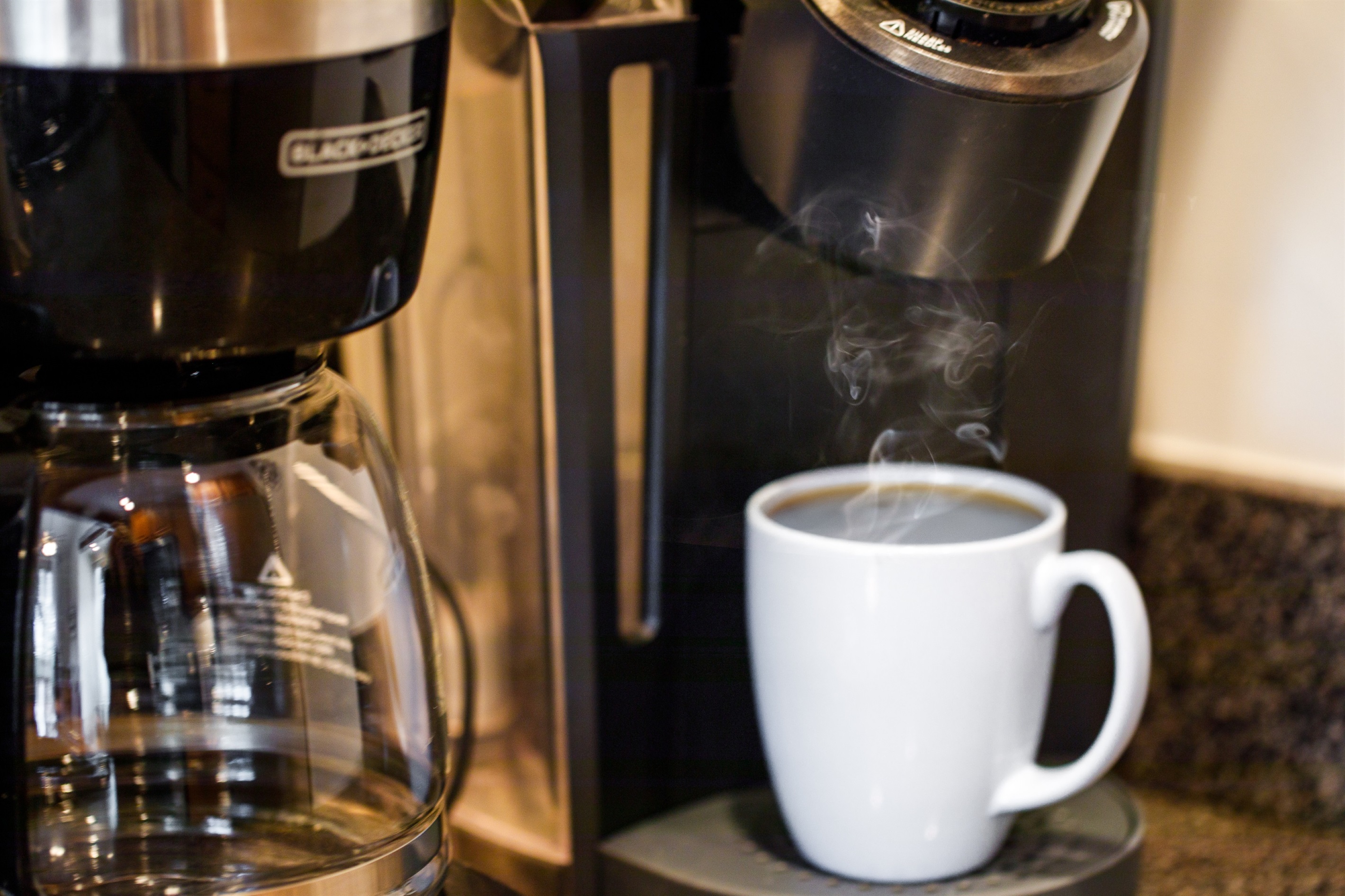 Wake up to your favorite drip coffee or Keurig