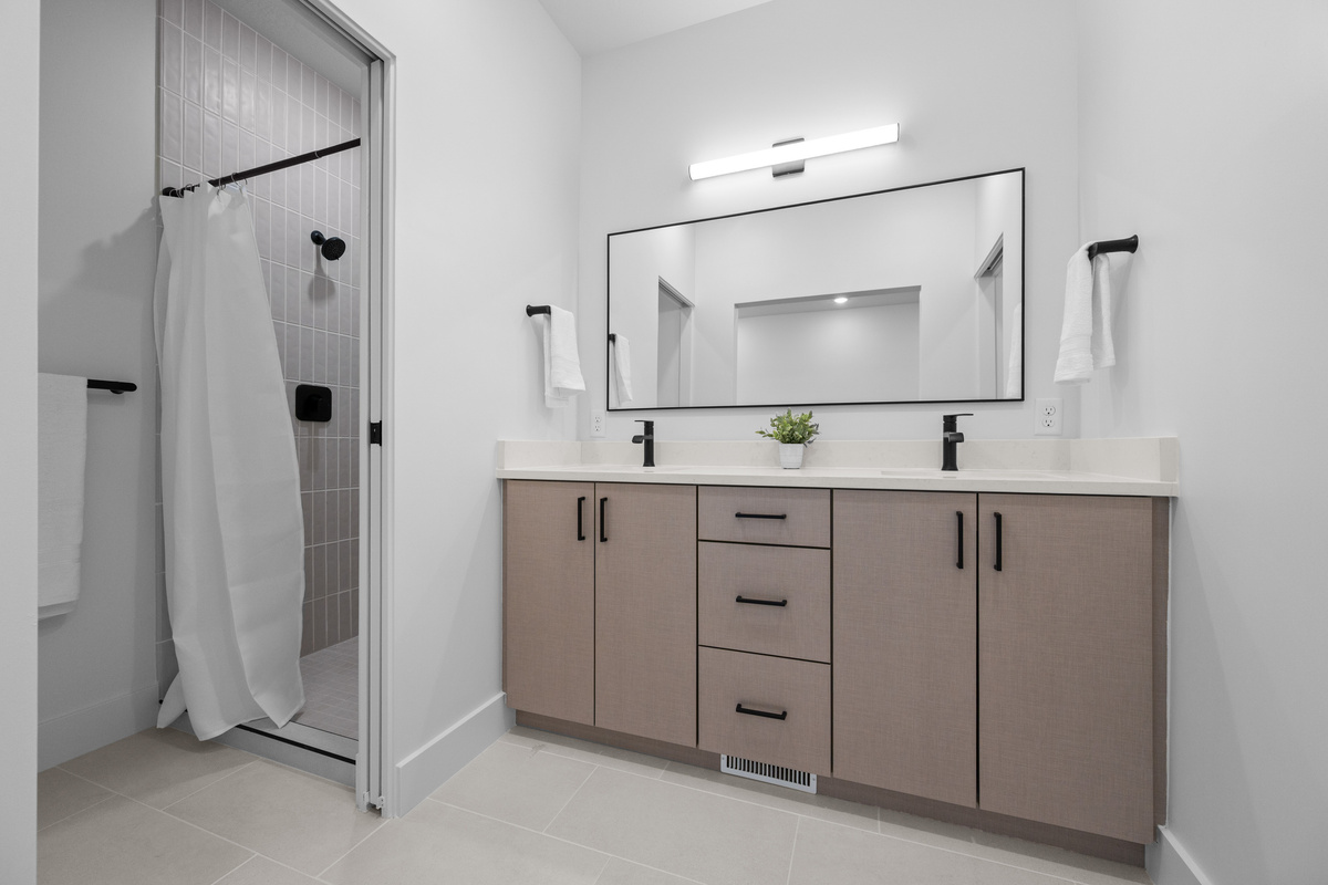 Large vanity provides plenty of room for groups and families.