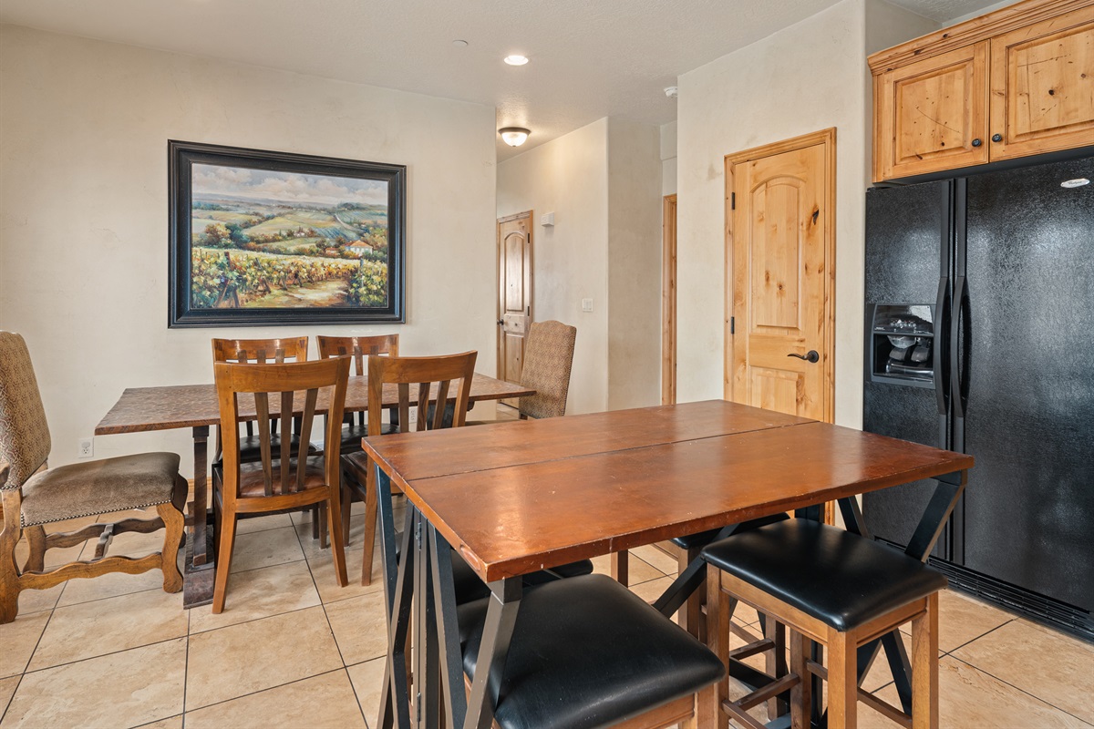 Dining area with warm finishes and open layout