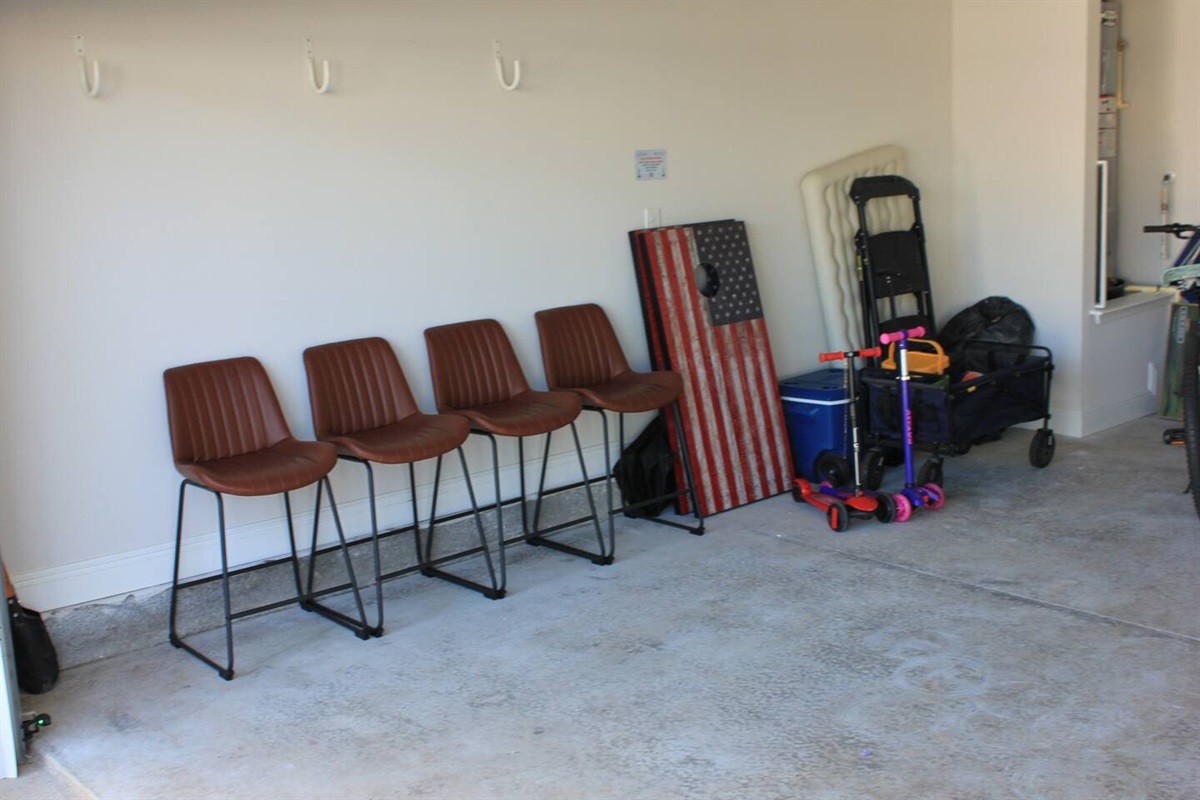 Garage setup perfect for gatherings, hobbies, or casual hangouts.