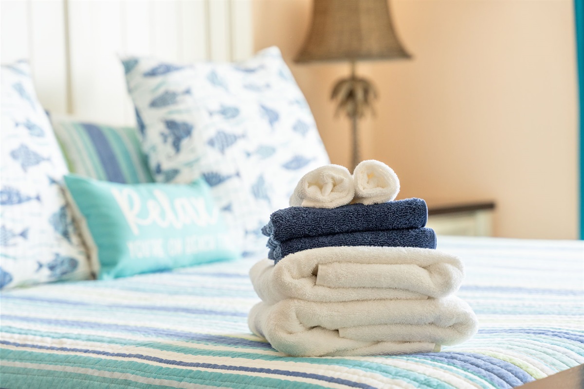 Fresh linens and towels provided for each bed and guest
