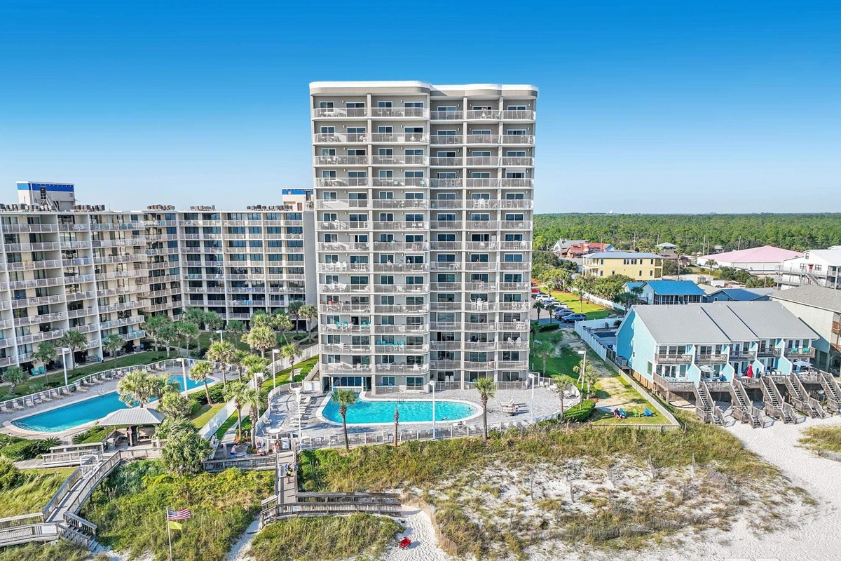 Aerial view from the beach of Tradewinds