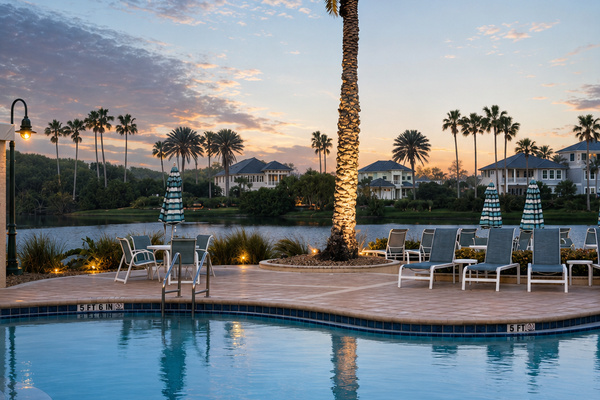 As twilight falls, the community pool glows and the palms sway in the warm evening breeze. Sneak in one last swim with the kids, watch the sky deepen over the lake, and let the calm of a perfect Florida evening wrap gently around your whole family.