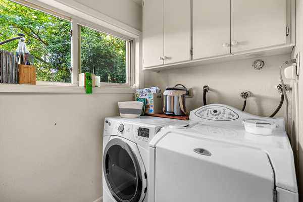 Full-size washer and dryer for longer stays.