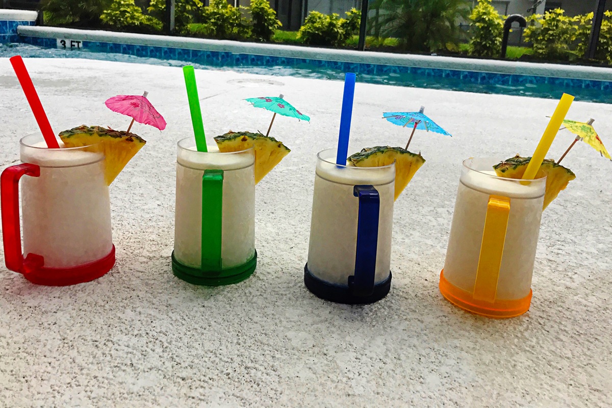 When I have drinks by the pool, I like color coordinate my glasses, straws and umbrellas!