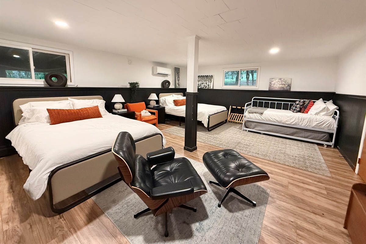 Two queen and daybed bedroom on the lower level