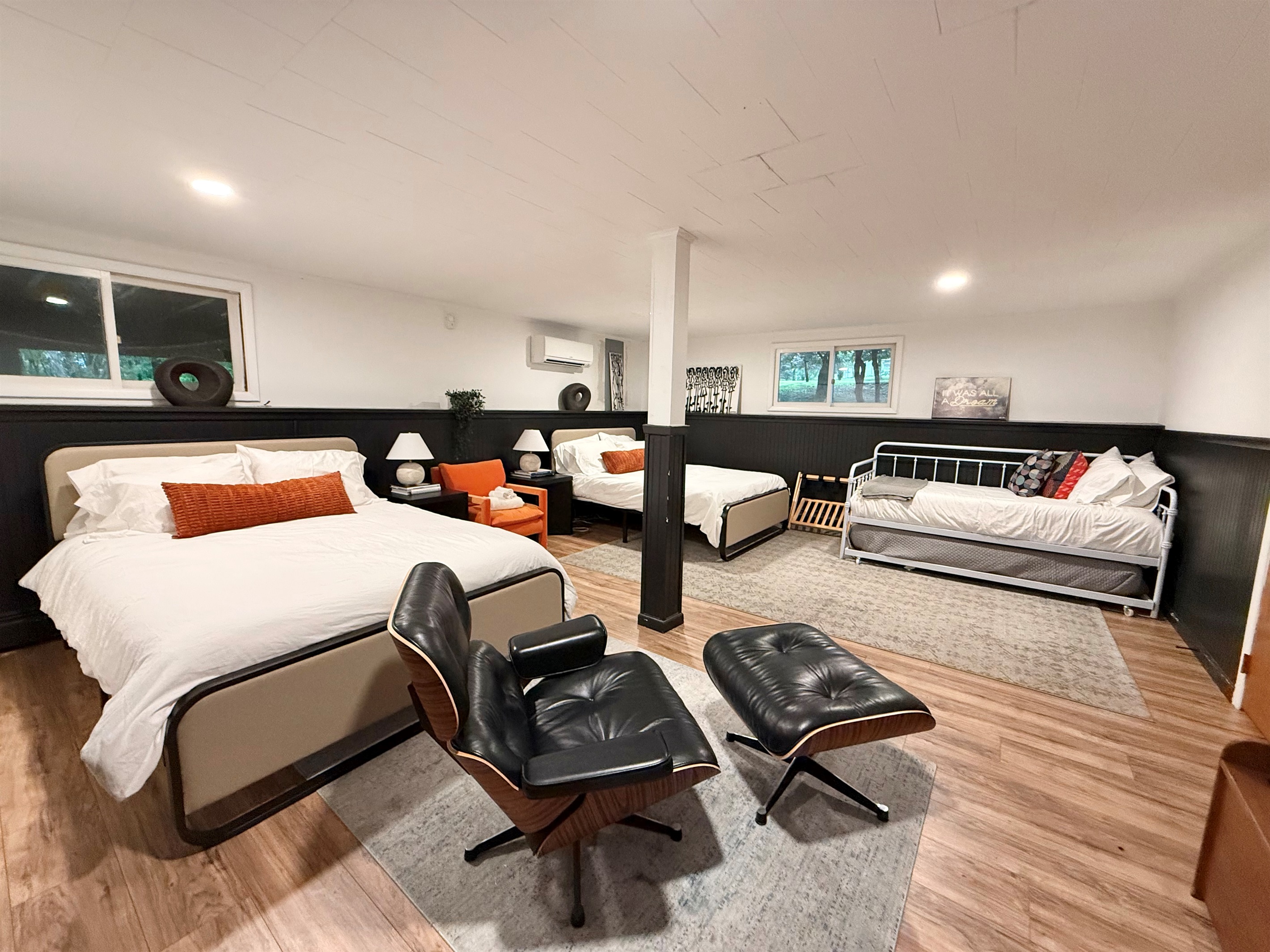 Two queen and daybed bedroom on the lower level