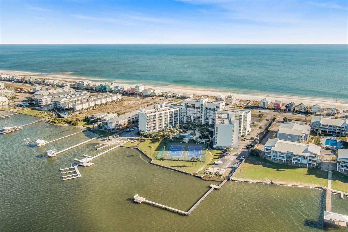 We have a great view of the ocean from the front walk way balcony of the condo building.