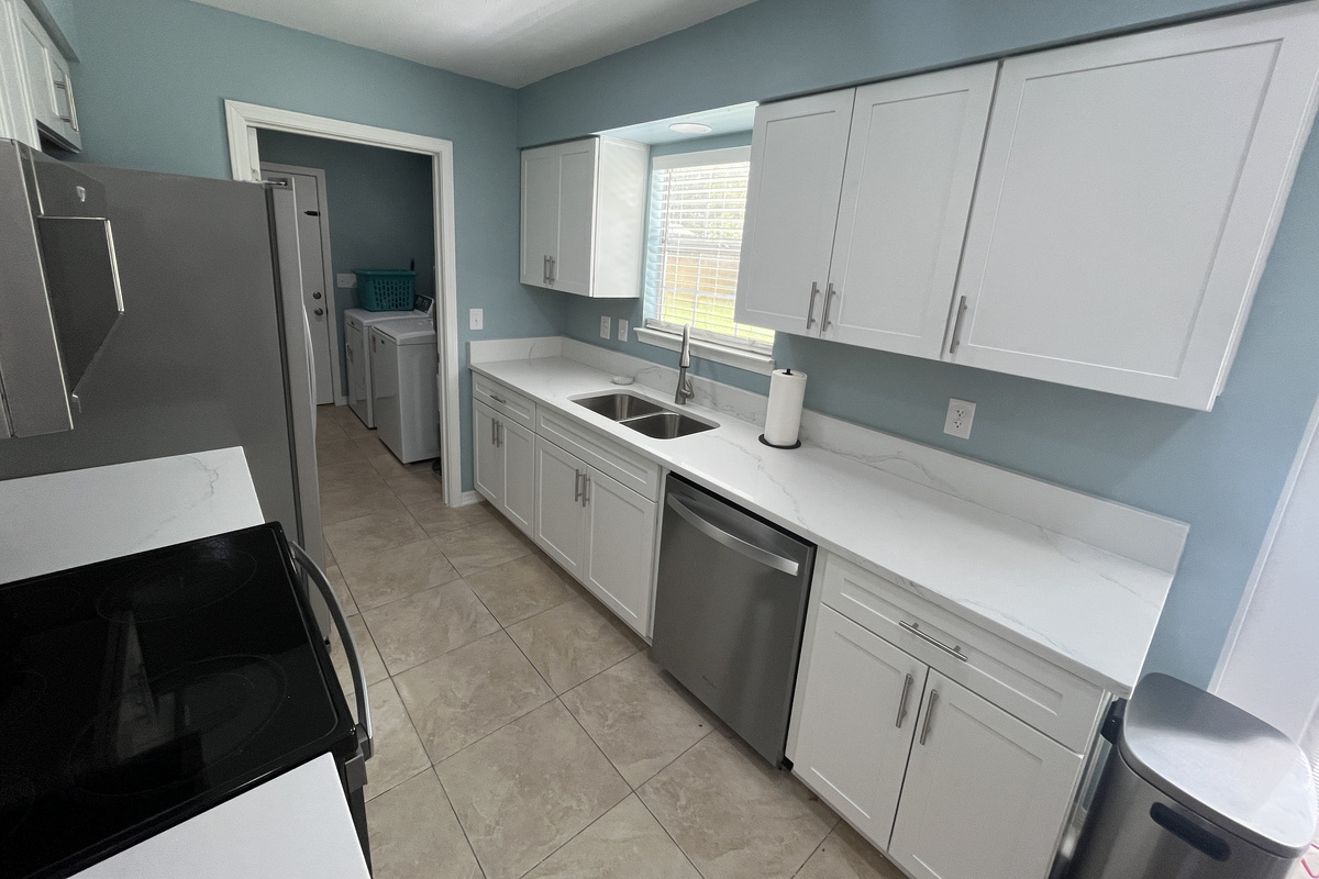 The kitchen offers many amenities. Blender, toaster oven, crock pot, mixer, toaster, pots/pans, dishes and glassware. 