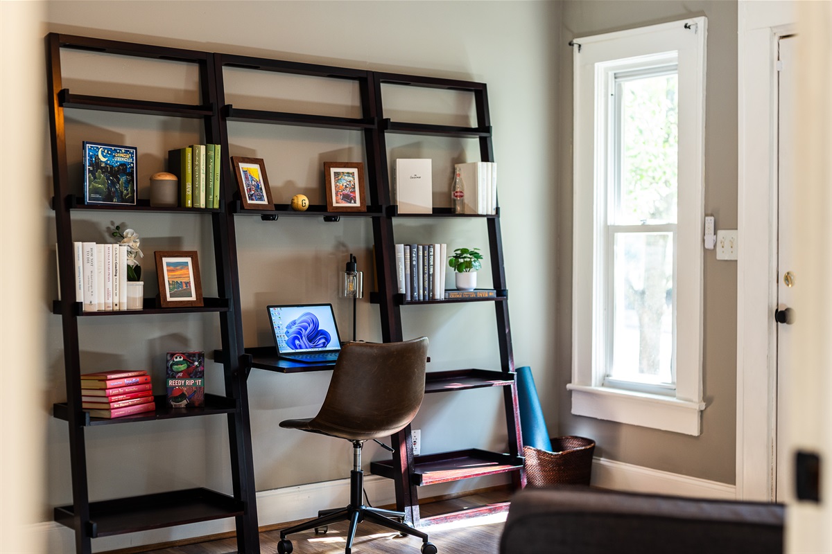 3rd BR/Office/Flex Room w/ Desk, Library, Queen Sofabed (not pictured), and Workout Space