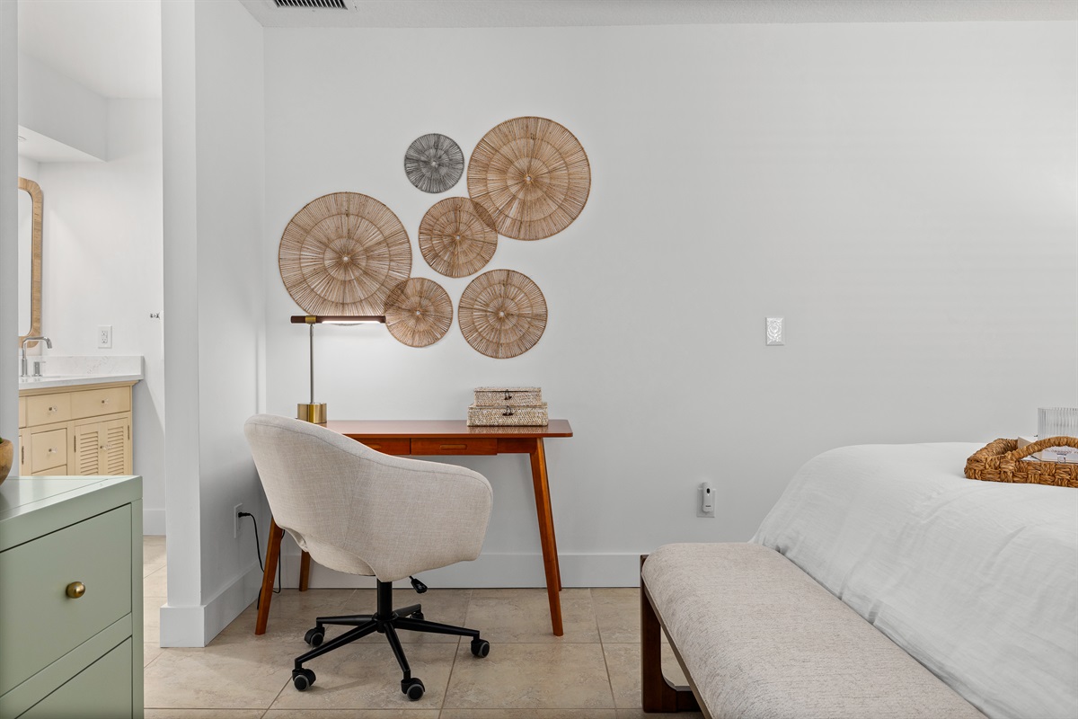 Dedicated workspace with comfortable seating &mdash; perfect for remote work, study time, or a quiet moment to recharge