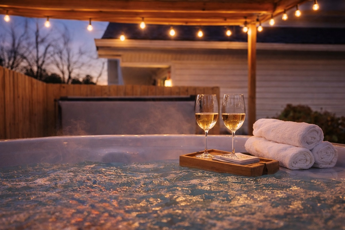 Unwind year-round in the hot tub beneath the soft string lights & stars.