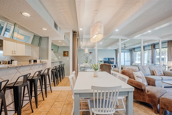 Dining table plus kitchen with bar seating
